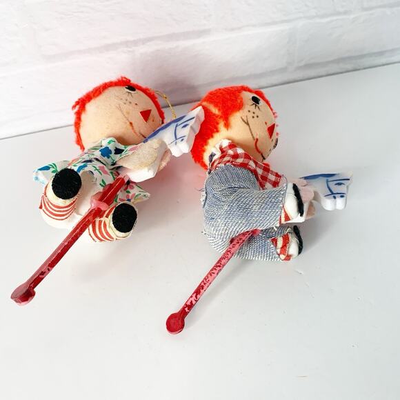 Vtg Raggedy Ann & Andy Riding Hobby Horses Christmas Ornaments Felt Hong Kong - Picture 9 of 9